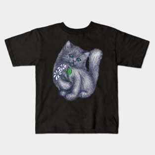 Cute Kitten with Daisies Kids T-Shirt